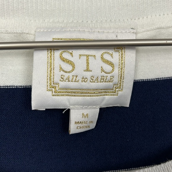 Sail to Sable Womens Sweater M Blue/White Stripes Sleeveless Fringe Hem Pullover - Picture 2 of 11